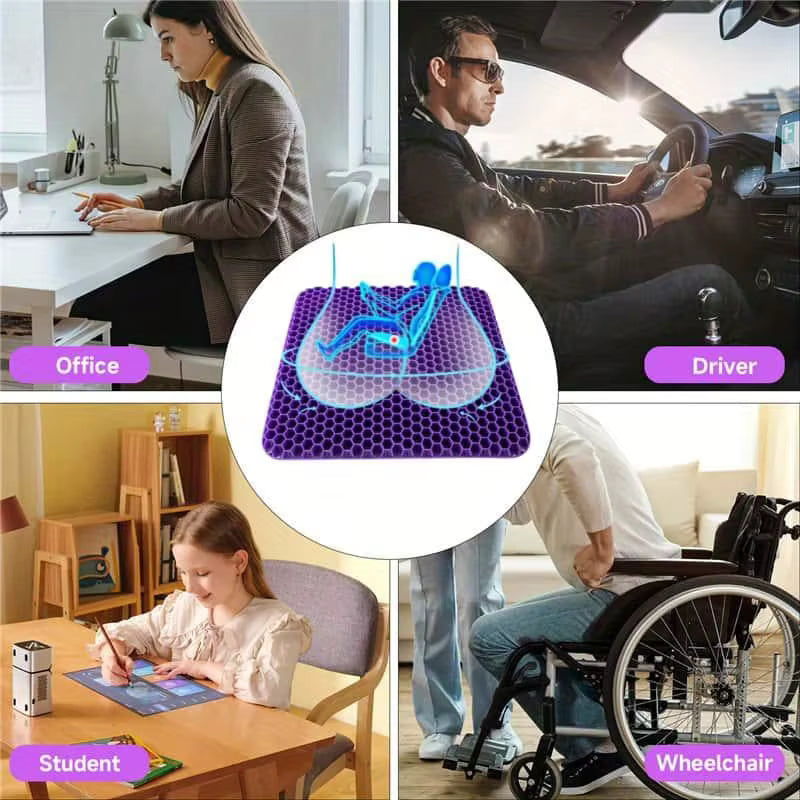 Svena Breathable Honeycomb Gel Seat Cushion - Comfort Support Chair Pad for Office & Car, Cooling Pressure Relief TPE Cushion with Non-Slip Washable Cover