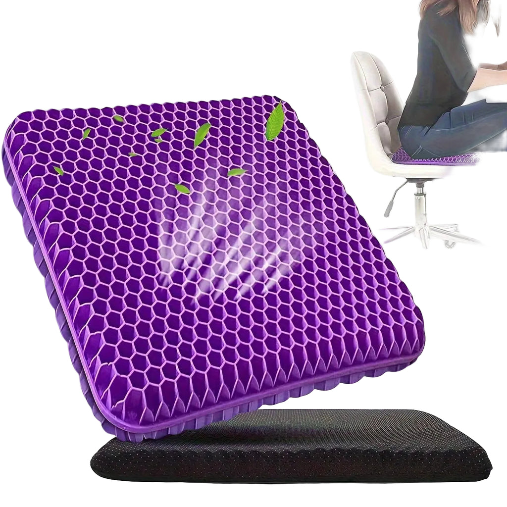 Svena Breathable Honeycomb Gel Seat Cushion - Comfort Support Chair Pad for Office & Car, Cooling Pressure Relief TPE Cushion with Non-Slip Washable Cover