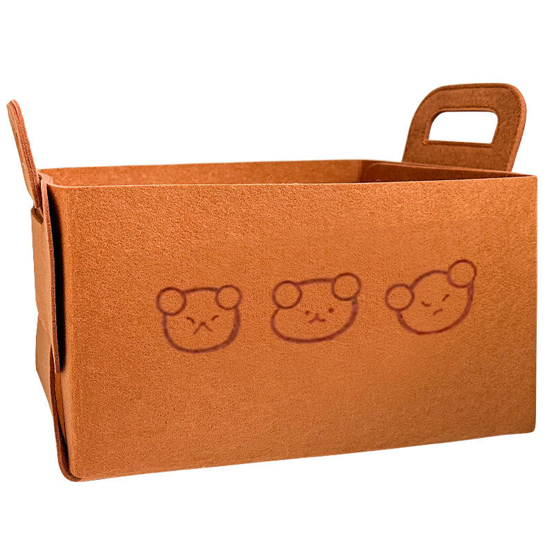 Svena Bear-Embroidered Foldable Felt Storage Bin - Multipurpose Fabric Organizer Basket for Home, Office, and Car Trunk, Durable Collapsible Storage Box with Handles