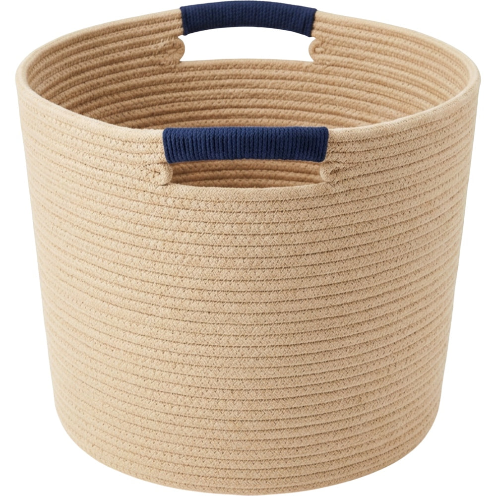 Svena Loomcarry Cotton Rope Storage Basket 16 x 14 in Sand Navy - Product view